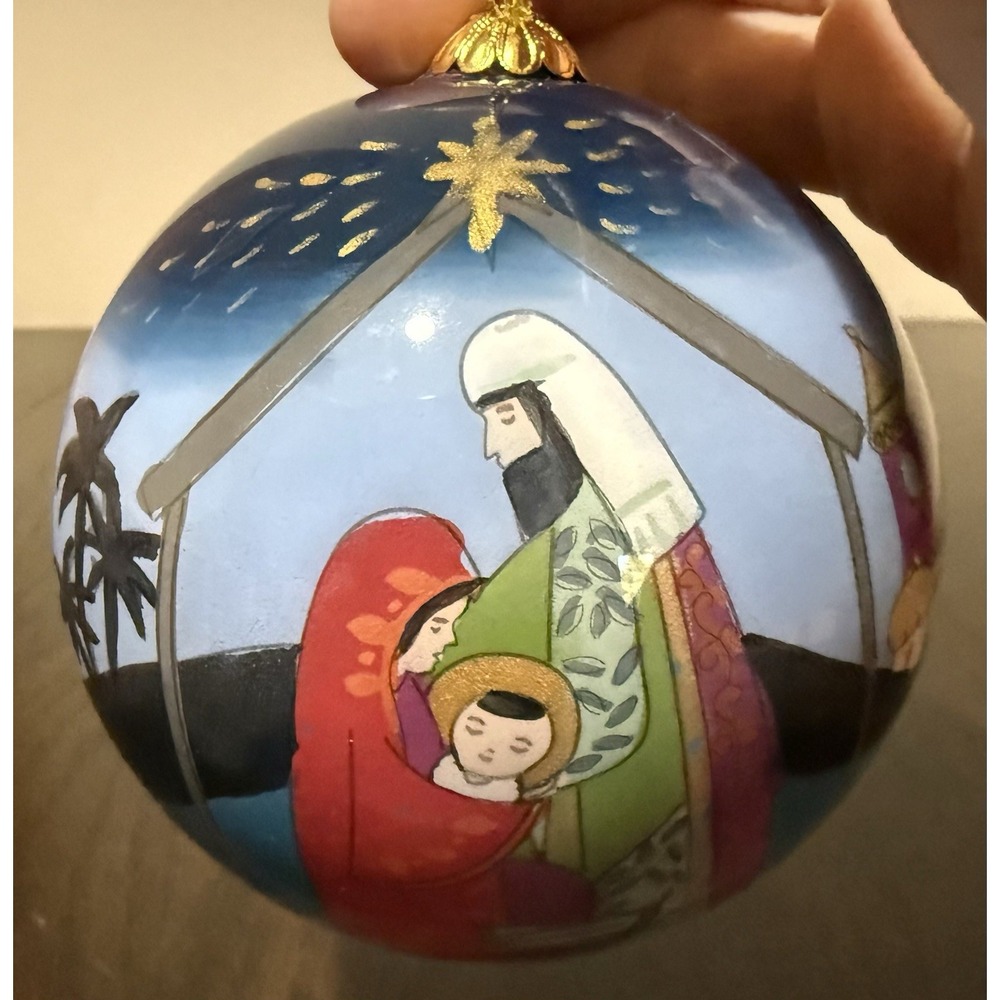 Pier 1 LI BIEN Manger Nativity Christmas Baby Jesus Glass Ornament, 2019